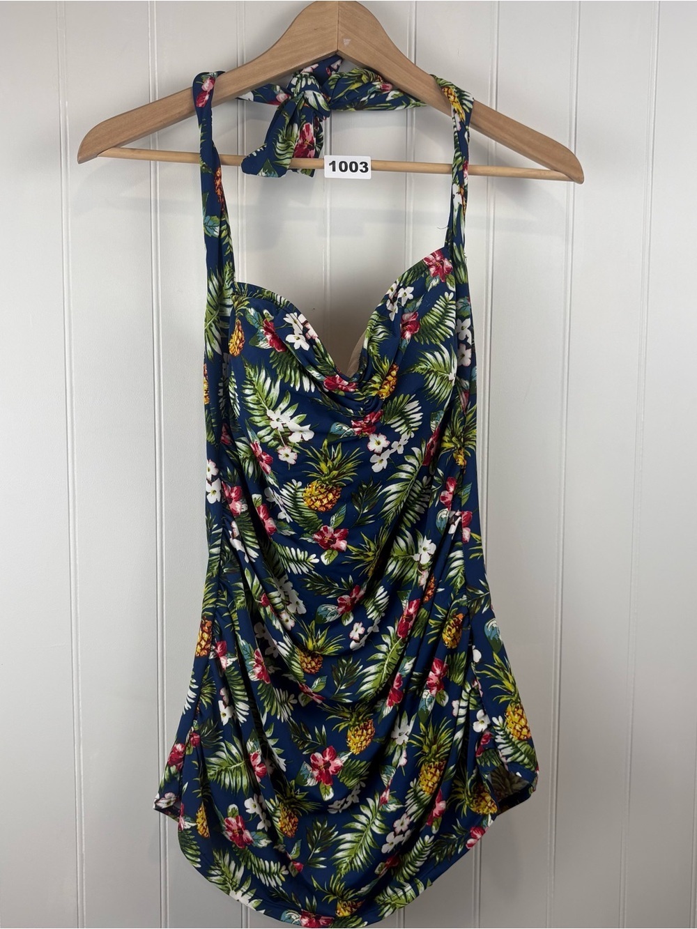 Girl Howdy Tropical One Piece Swimsuit Blue Floral Pineapple Retro Pinup